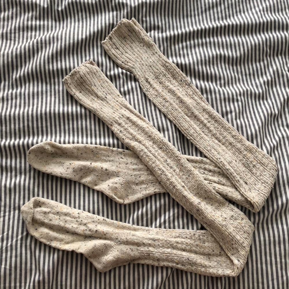 Beige knit over the knee socks